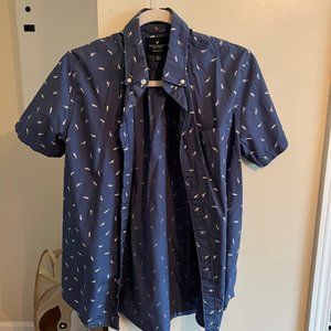 American Eagle Shark Short Sleeve Button Down